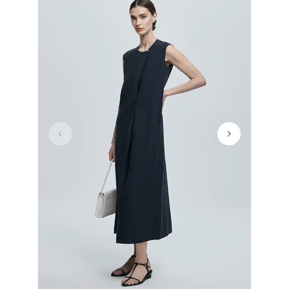 NEW‎ FIBFLX Deconstructed Relaxed-Fit Sleeveless Midi Shift Dress XS Navy